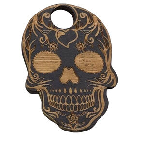 Blackened Wood Carved Sphere holder/stand - Skull